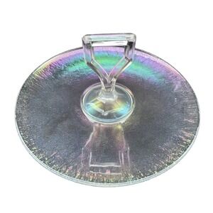 Vintage Clear Iridescent Depression Glass Center Handled Tid Bit Tray